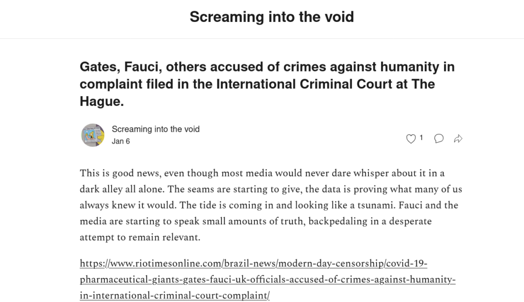 Gates, Fauci, others accused of crimes against humanity in complaint filed in the International Criminal Court at The Hague.